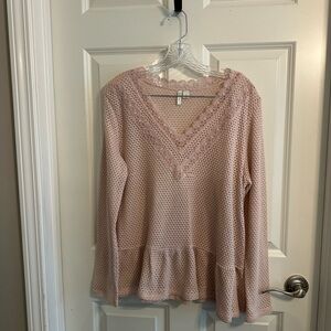 EST. 1946 Blush Lace Trim V-Neck Blouse